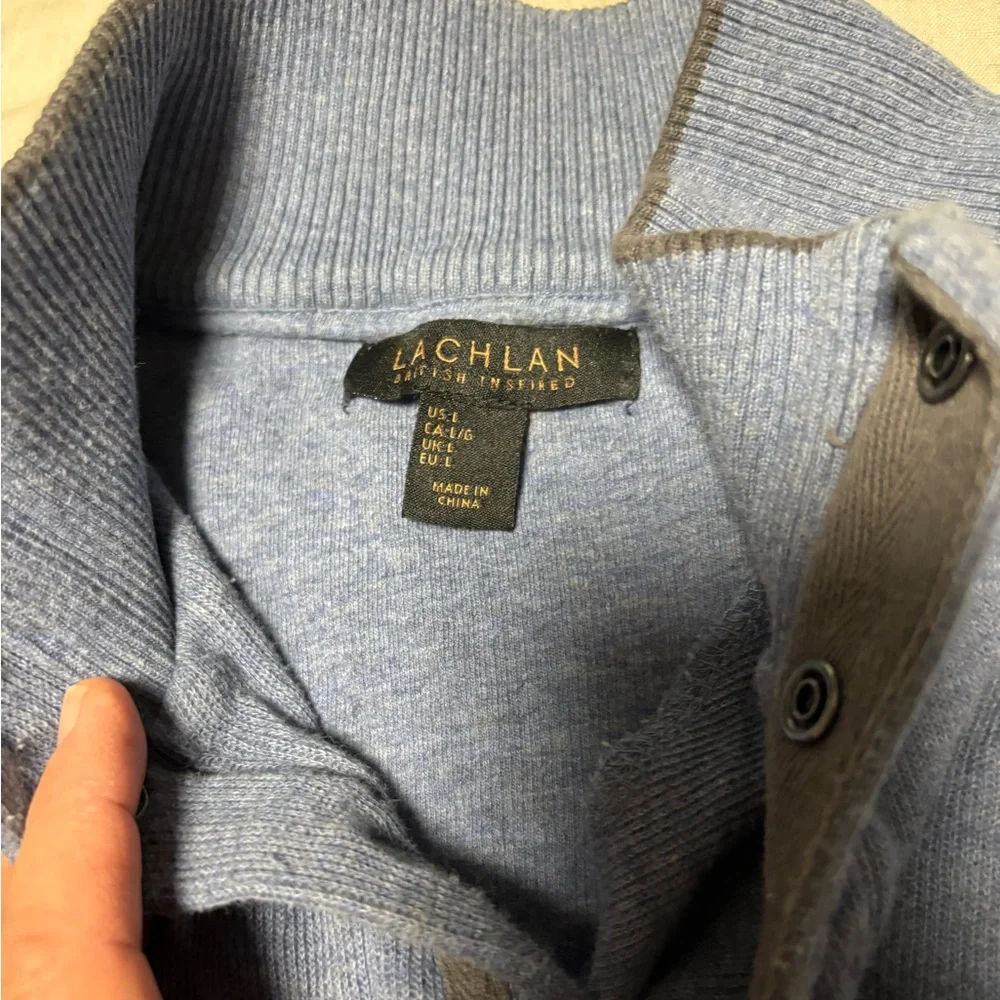 Men’s Lachlan Men’s British 1/4 Snap Blue 100% Cotton Sweater Size Large